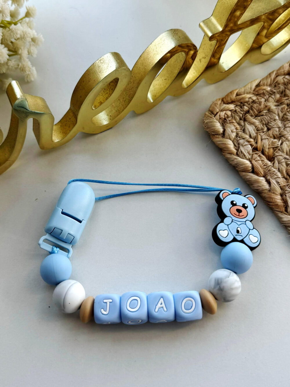 Prendedor de chupeta tema urso azul